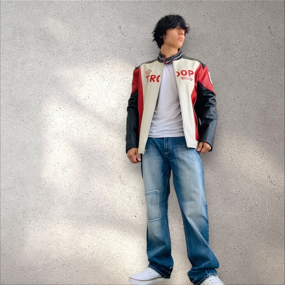 Men's Troop Red | White | Black Motorcycle Genuine Leather Jacket NWT - Picture 8 of 8